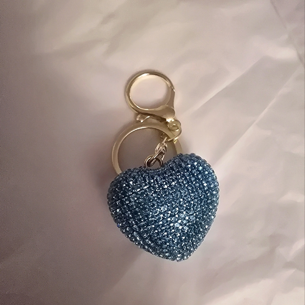 Rhinestone Blue 3D heart Bag Charm New